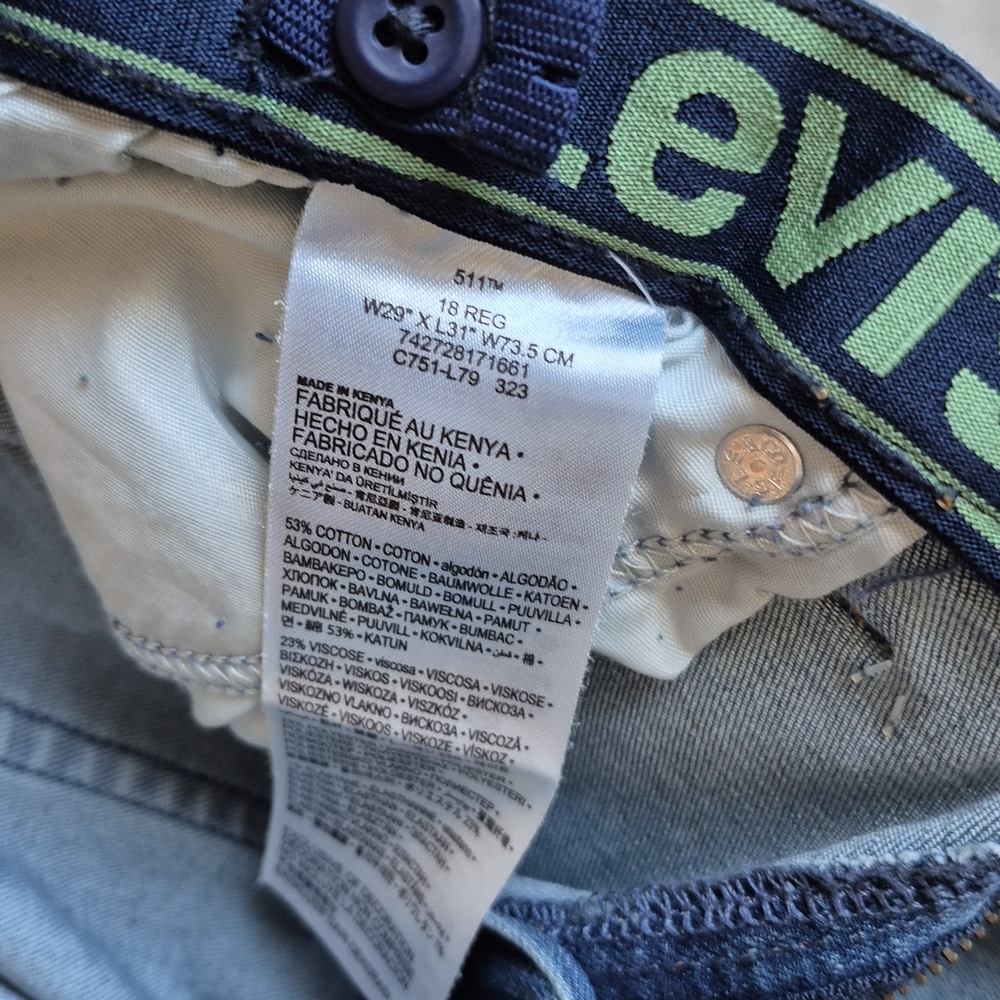 Levi's 511 Slim Stretch For Juniors Jeans Size 18 Regular W29 X L31 - Picture 5 of 11